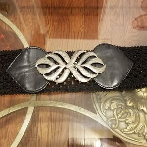 Black fabric belt with sculpted metal clasp
